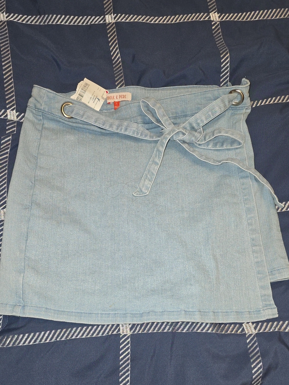 Light Blue Denim Tie-Waist Mini Skirt by